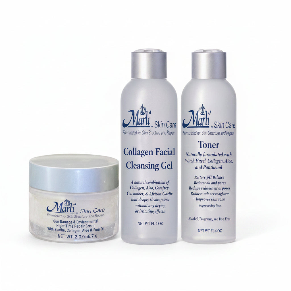 Marli Complete Skin Care Kit with Sun Damage & Environmental Night Time Repair Cream